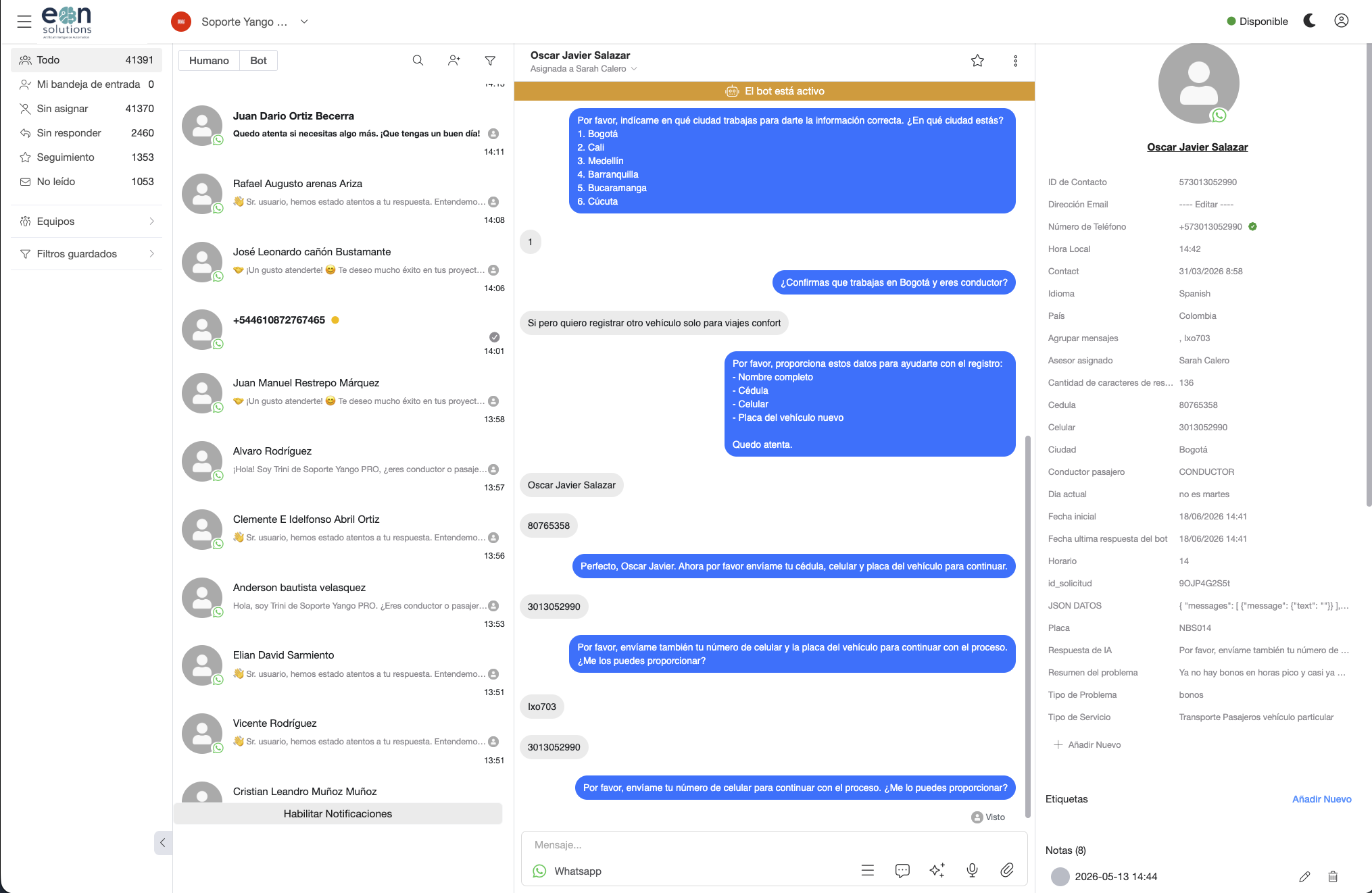 Bandeja de entrada y chat en vivo